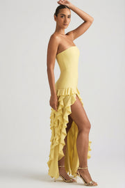 Oh Polly Diletta 8380 robe longue bustier jaune volants