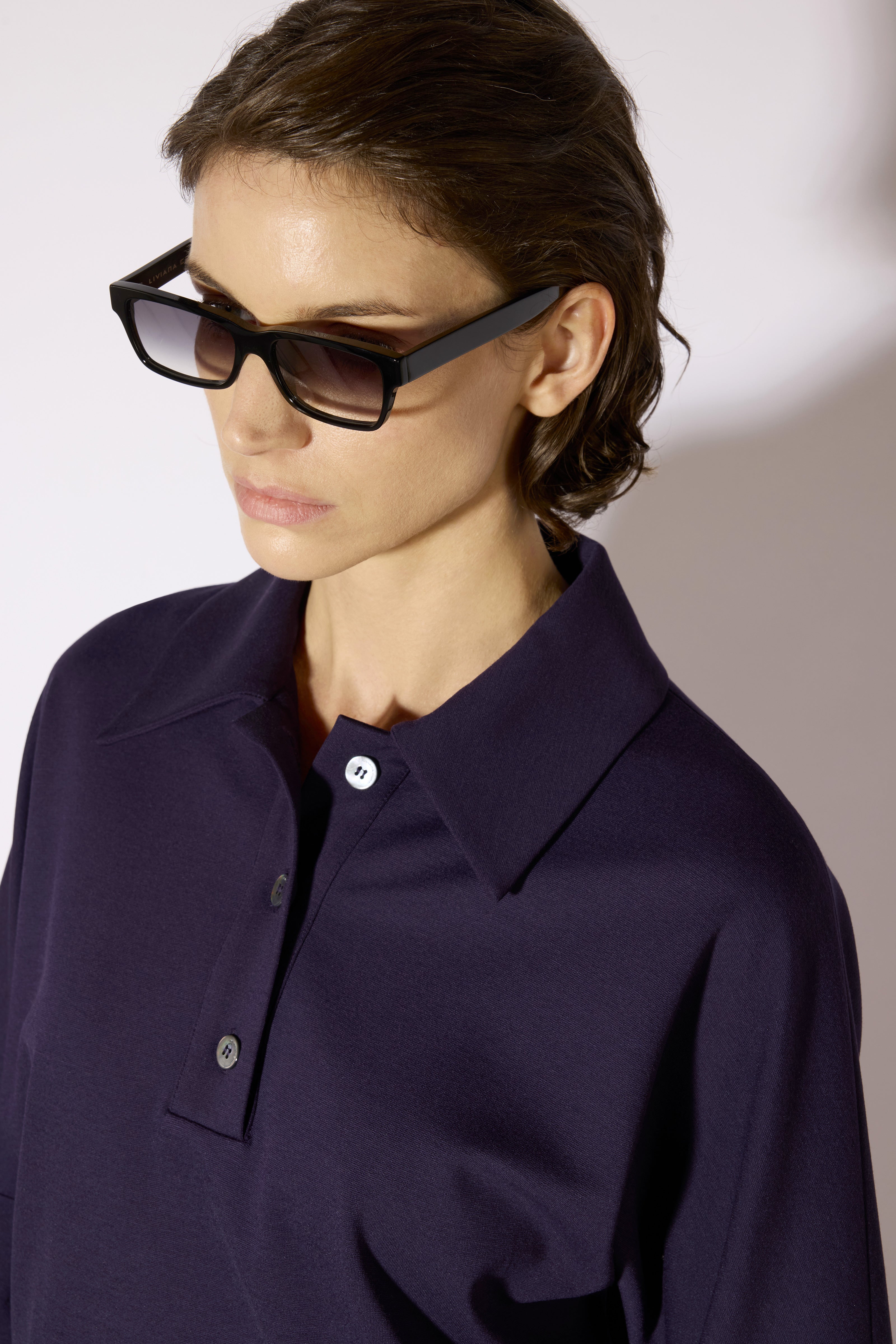 Liviana Conti Miranda blouse mirtillo manches longues col polo