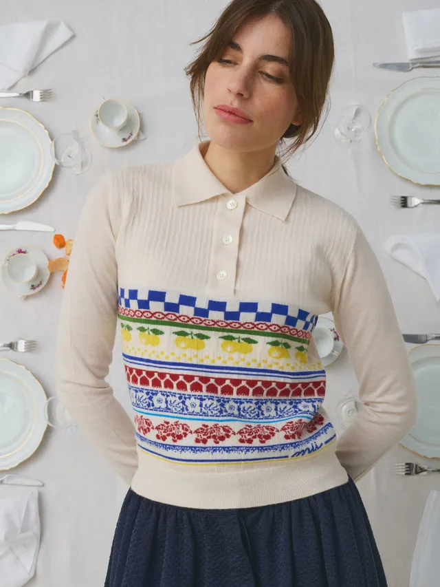 Mii à table Pull Polo La Vaisselle jacquard laine taille M