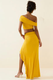 Oh Polly Imaan 11643 maxi jupe jaune volants fendue