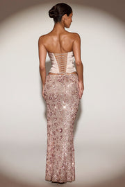 Oh Polly Nevara Jupe longue rose doré sequins fendue