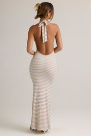 Oh Polly Hallie Maxi Robe Rayée Rose Modal Dos Nu