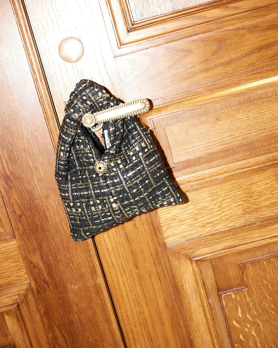 The Ethiquette Pablo Bag Empyrée S sac tweed bouton doré
