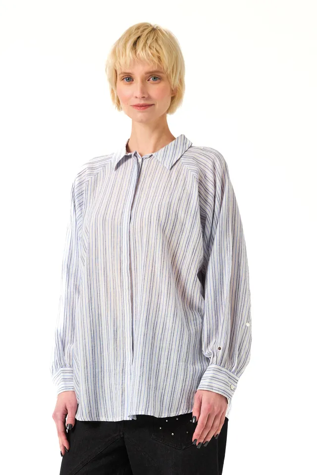 CHICOSOLEIL KIZUNA chemise blue stripe coton miroirs