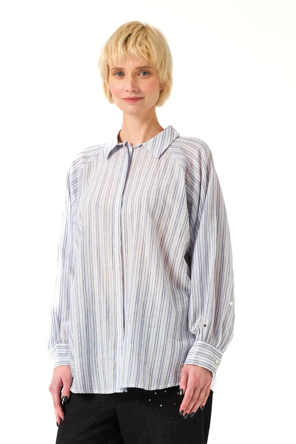 CHICOSOLEIL KIZUNA chemise blue stripe coton miroirs
