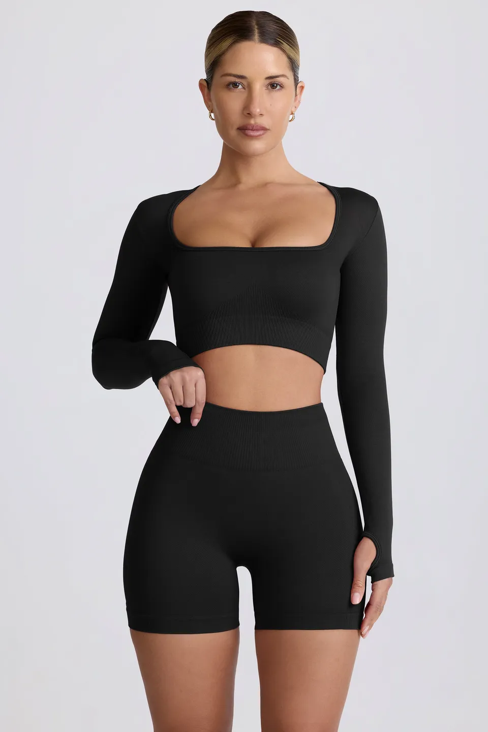 Oh Polly Super Sculpt BT2164 crop top noir manches longues sculptant
