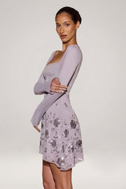 Oh Polly Lumiki robe soirée lilas asymétrique sequins