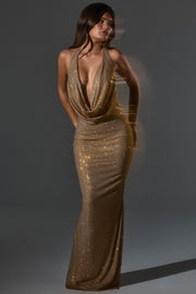 Oh Polly 15493 Robe Longue Femme Dorée Strass Dos Nu