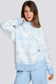 Oh Polly Knitwear Pull Jacquard Oversize Bleu Poudre Laine