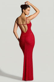 Oh Polly Embellished Colmar robe de soirée rouge strass