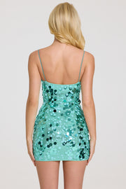 Oh Polly Embellished Adi Mini Robe Vert d'eau sequins
