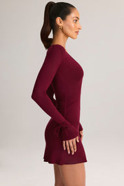 Oh Polly Dresses Iskra mini robe bordeaux modal col V