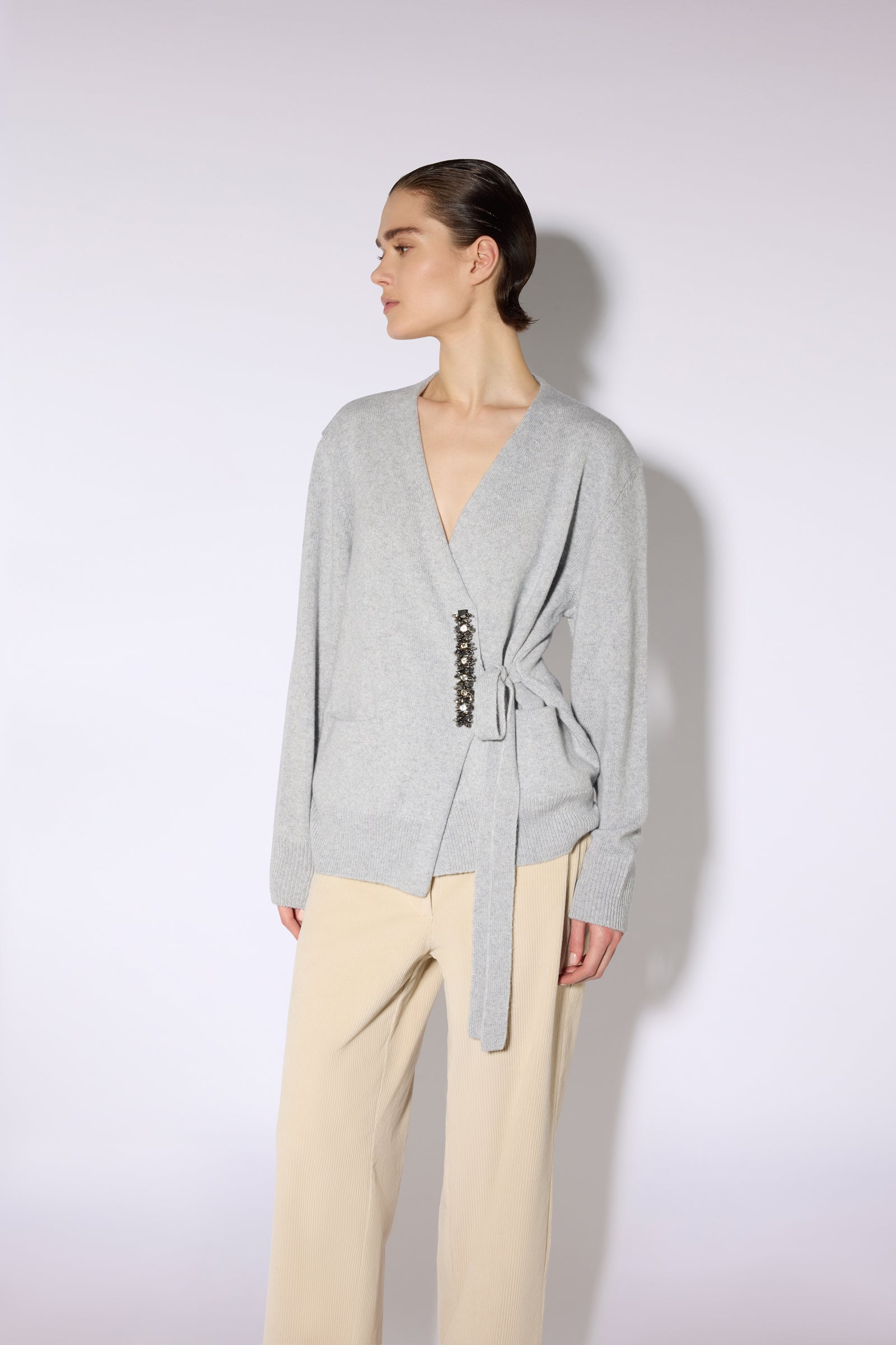 Liviana Conti Paris L6WC76 cardigan gris clair maille