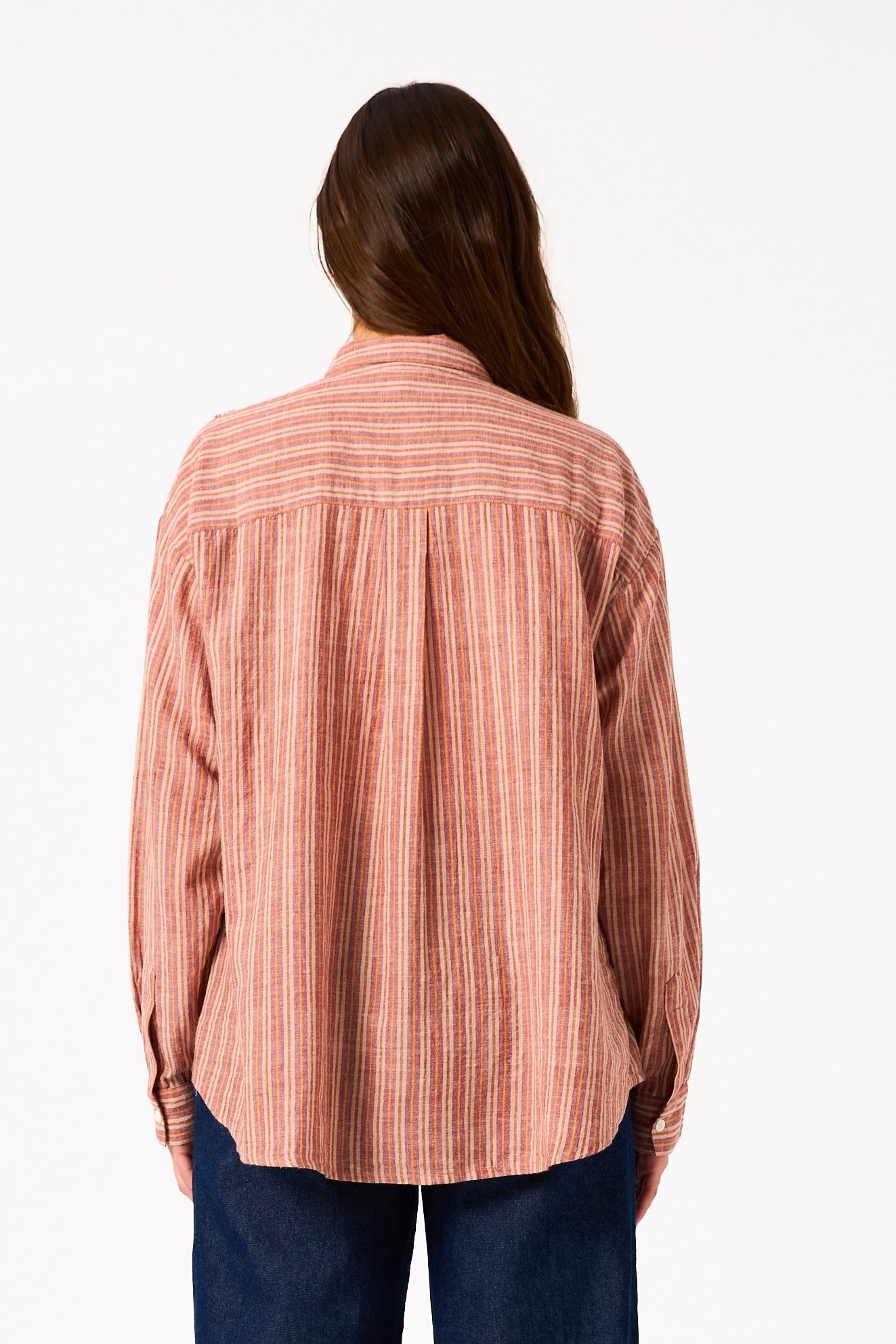 Chicosoleil Tops Junko chemise beige rayures Handloom