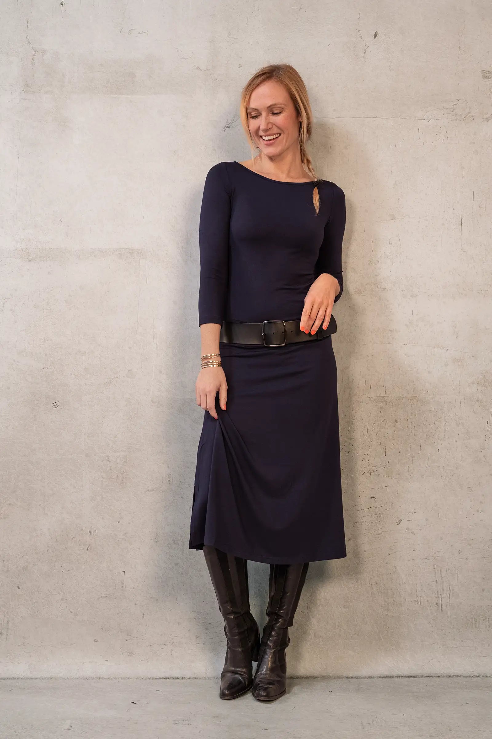 THELMA & ROSE Juliette robe midi col bateau navy 36