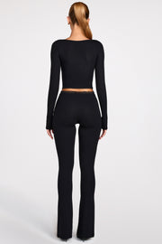 Oh Polly Philippa Pantalon Black modal côtelé dentelle