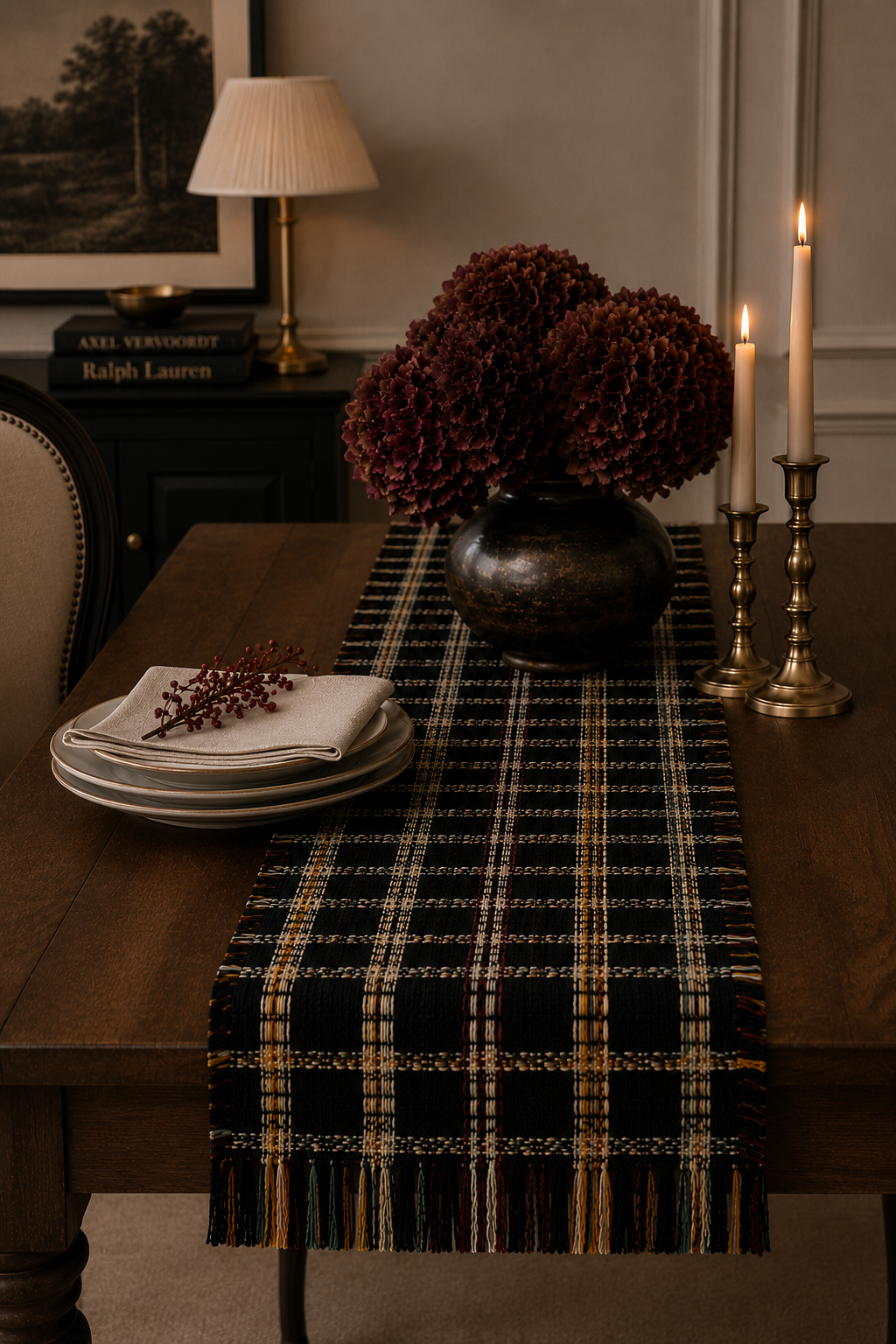 The Ethiquette Paris chemin de table tweed pied-de-poule 40x180