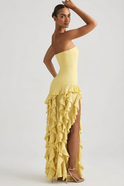 Oh Polly Diletta 8380 robe longue bustier jaune volants