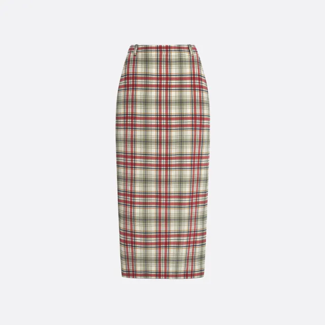 Alessandra Rich Tartan-Print Silk Midi Skirt jupe soie vert rouge 40