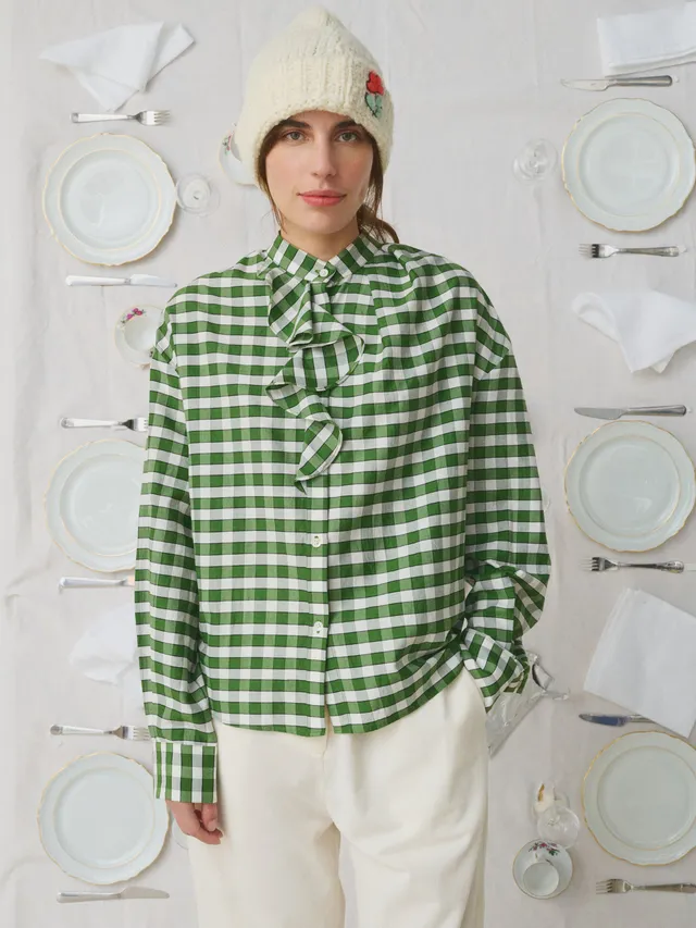 MII Mii à table Chemise Jabo vichy vert volants