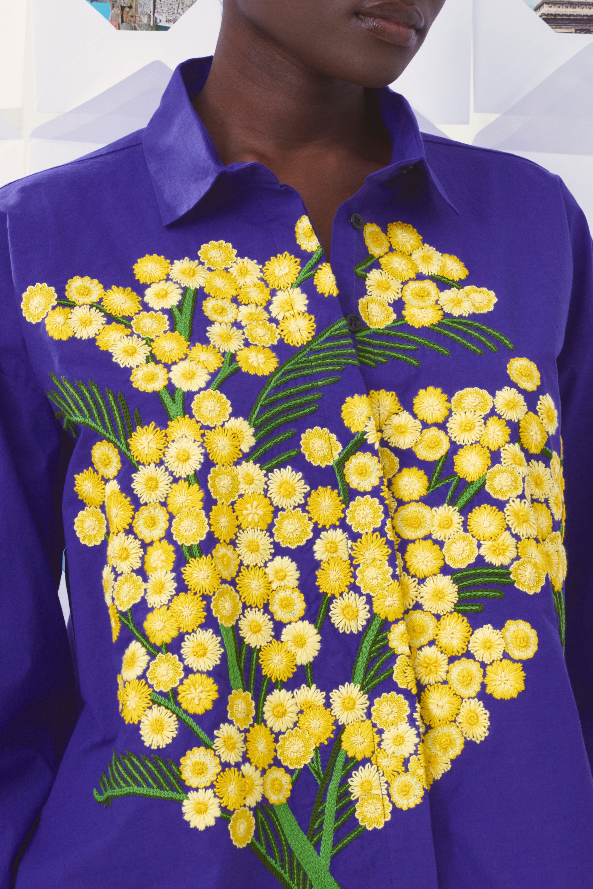 MII Carte Postale chemise Greta Provence popeline mimosa brodé