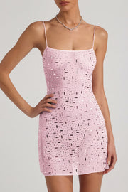 Oh Polly Averie Robe Rose Strass Mini Col Carré