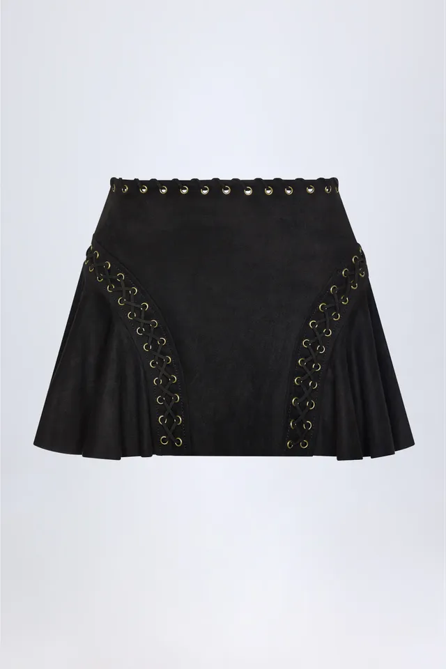 Oh Polly Jalsa mini-jupe noire taille mi-haute à laçage