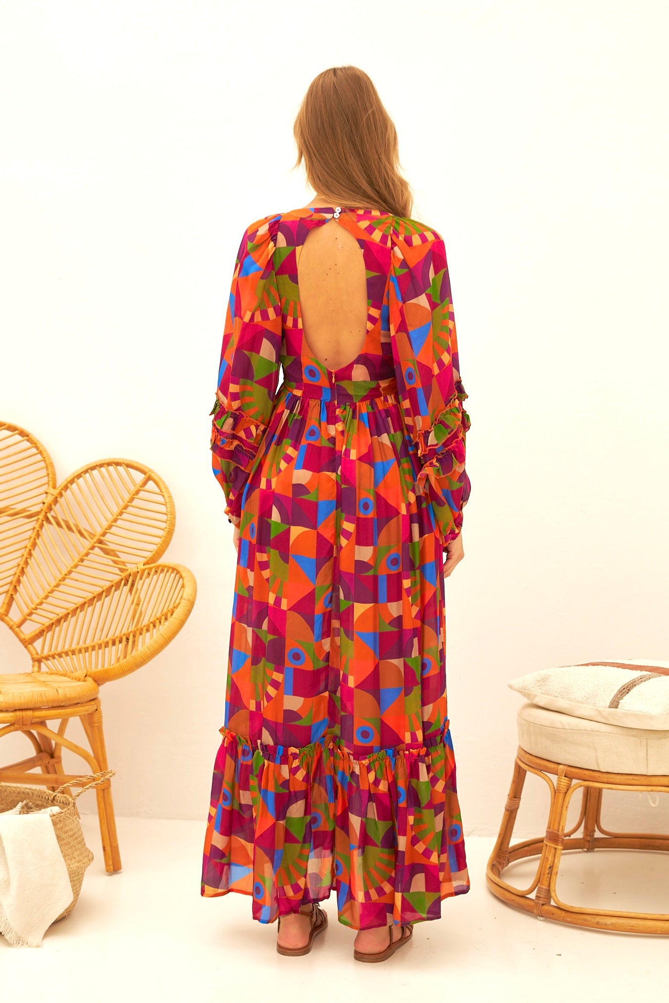 Chicosoleil Robes Georgette robe longue toucan viscose manches ballons