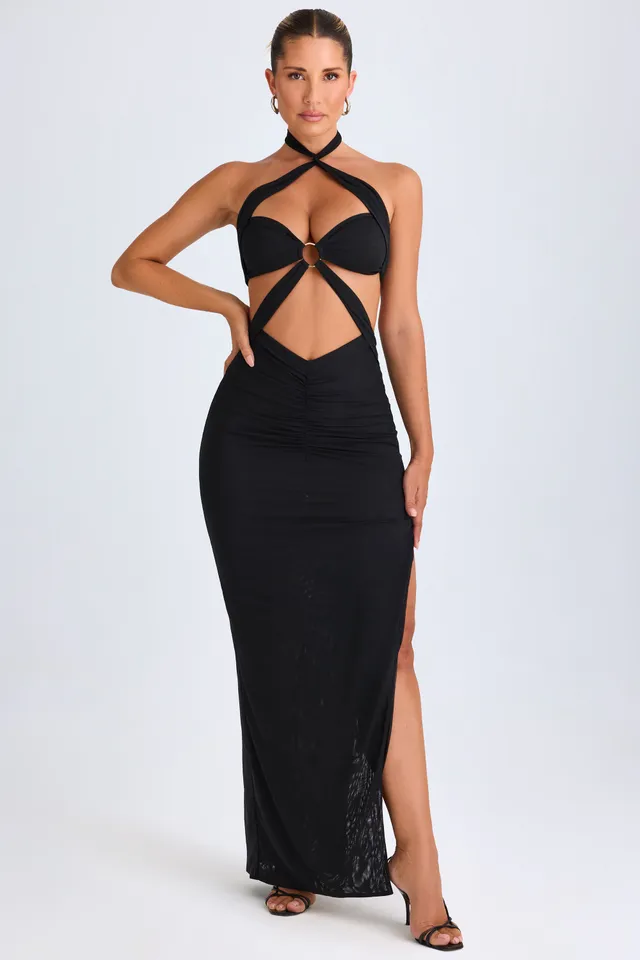 Oh Polly Bethania robe maxi noire dos nu fente