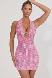 Oh Polly Mabella Mini Robe Rose Strass Perles