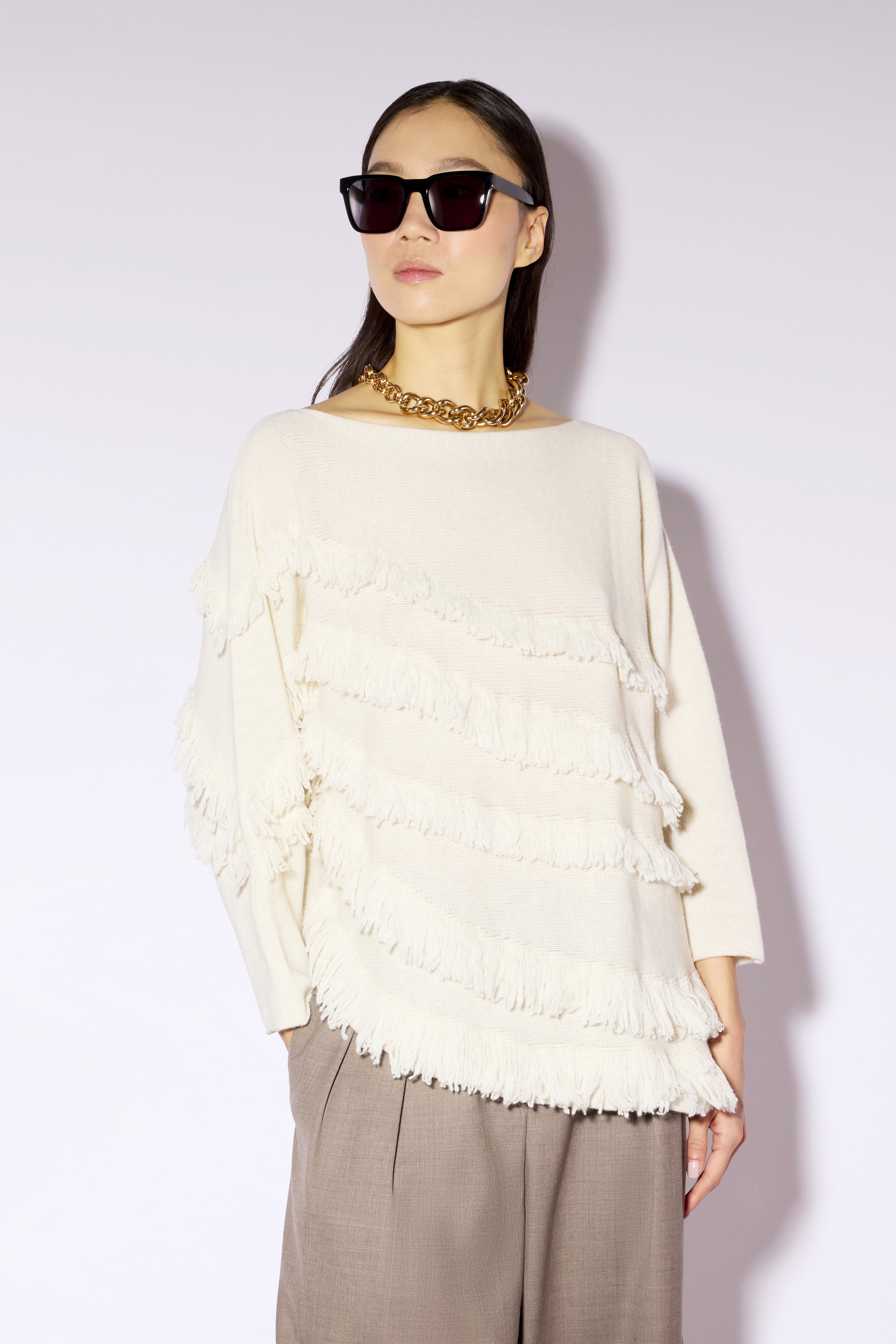 Liviana Conti Sally pull cachemire beige franges
