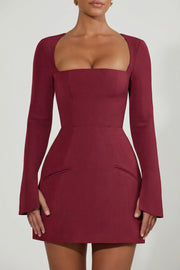Oh Polly 11401 Robe Mini Bordeaux Col Carré Tulipe