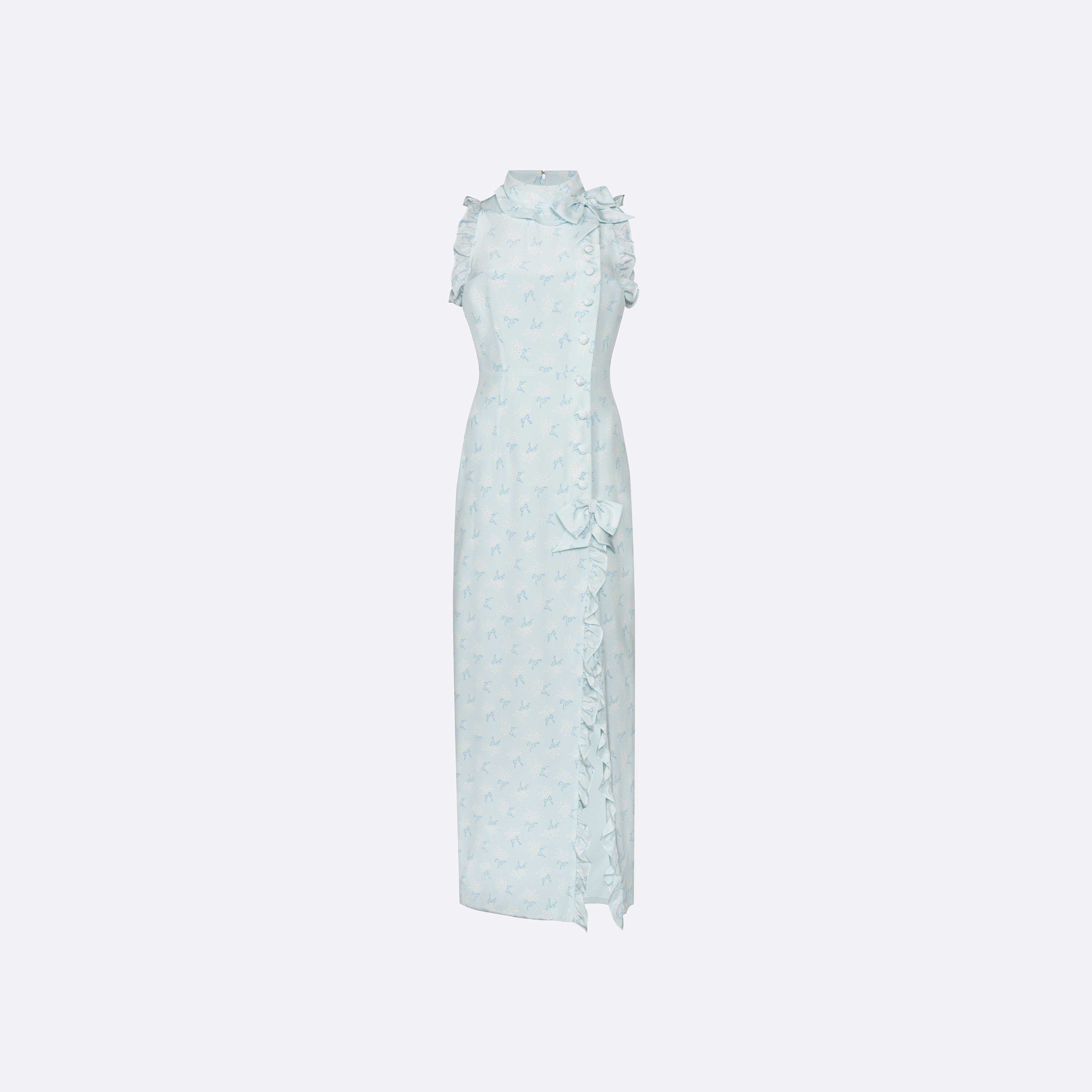 Alessandra Rich Robe midi soie col montant bleu clair