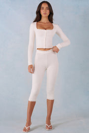 Oh Polly Selene Pantalon Capri Maille Ivoire Taille Mi-Haute