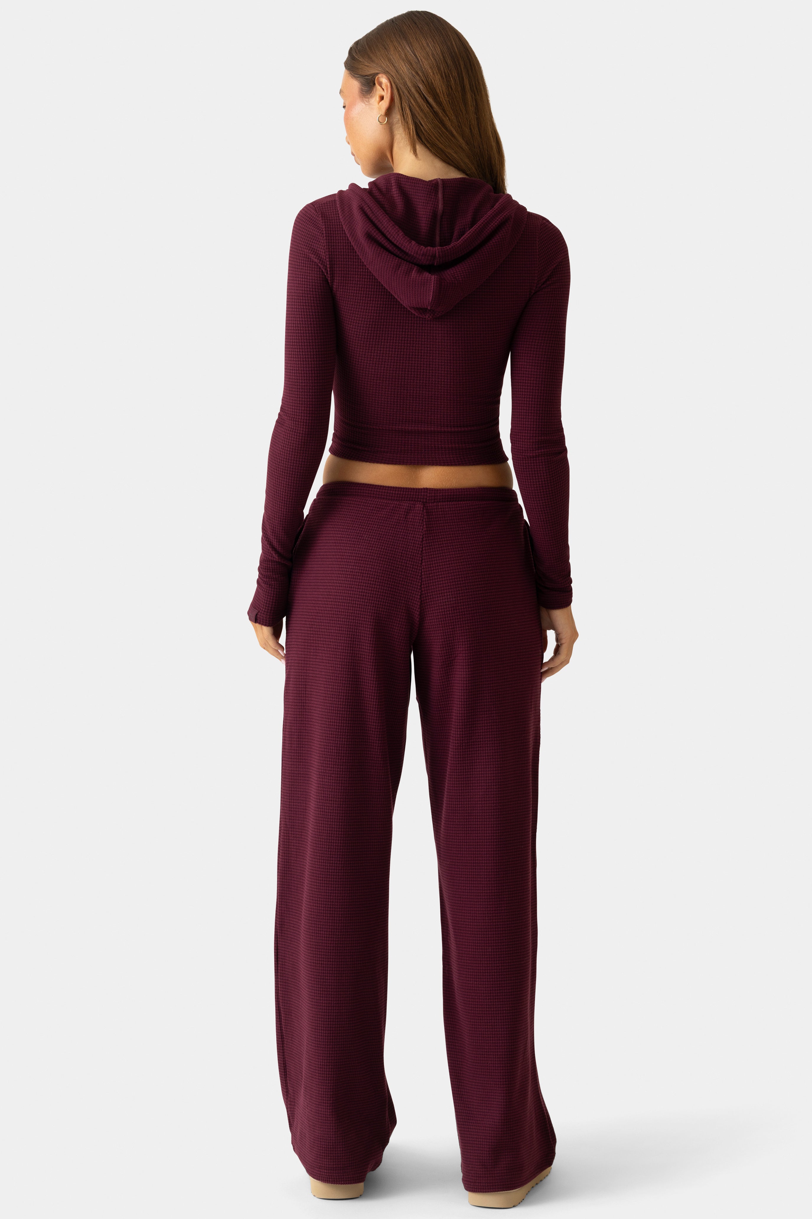 Oh Polly Bo+Tee Ribbed Jersey Low-Rise Trousers pantalon prune