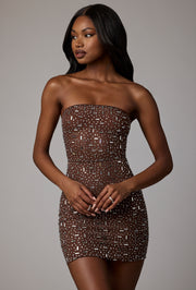 Oh Polly Caprice robe mini bodycon cacao strass