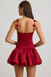 Oh Polly Cirilla Mini Robe rouge satin nœud jupe boule