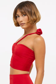 Oh Polly Tesia 8213 Top Rouge Asymétrique Jersey Rose Crop
