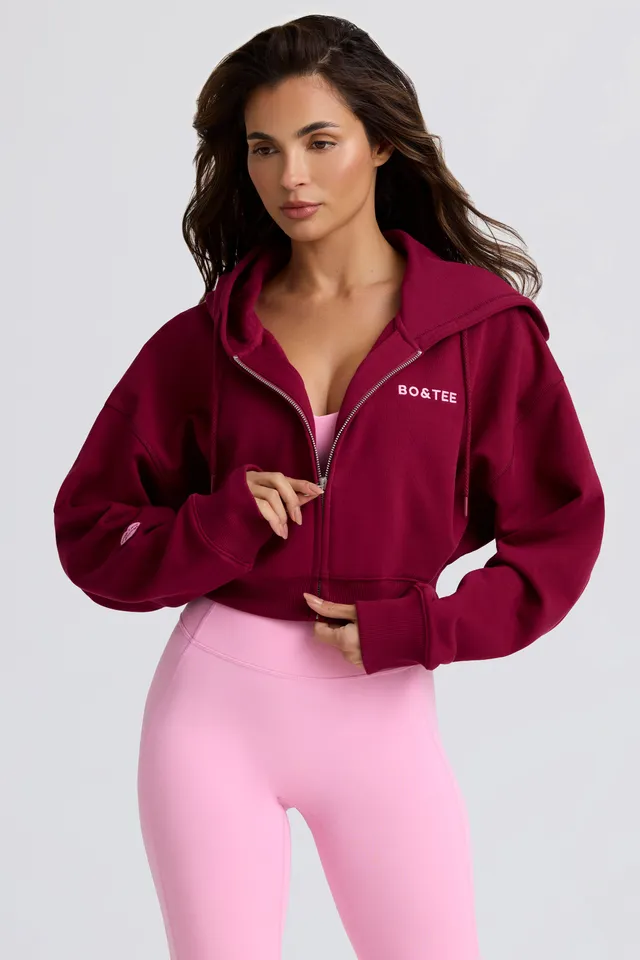 Oh Polly hoodie court zippé bordeaux coton cropped