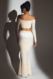 Oh Polly Nixie Velvet Maxi Jupe Ivoire