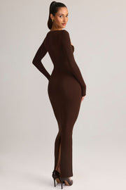 Oh Polly Lux robe longue marron col carré moulante