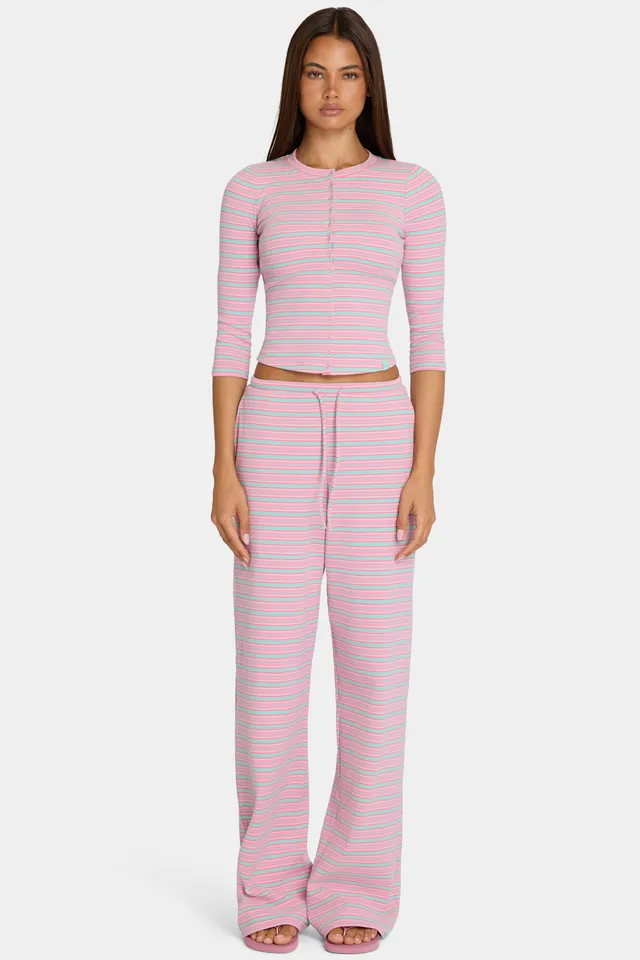 Oh Polly Bo+Tee pantalon large jersey multi stripe