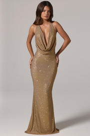 Oh Polly 15493 Robe Longue Femme Dorée Strass Dos Nu