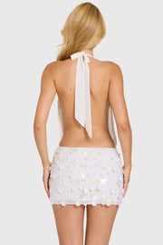 Oh Polly Embellished Sela robe mini ivoire à sequins