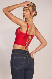 Oh Polly Allure 15693 haut corset cerise satin col sweetheart