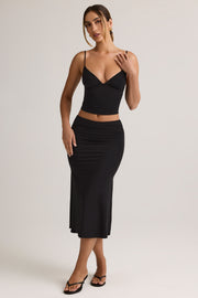 Oh Polly Luella Jupe Midaxi Noire Modal Ruchée Taille Haute