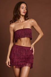 Oh Polly Bruma Top Bandeau Franges Rouge Bordeaux Vin