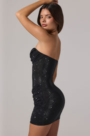 Oh Polly Embellished 15515 mini robe noire bustier strass
