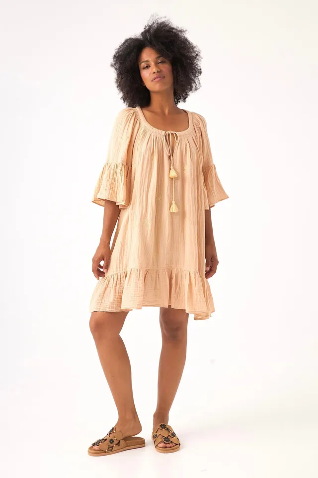 Chicosoleil Robes Faye robe beige sève gaze coton