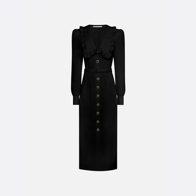 Alessandra Rich robe midi laine col V noire 36